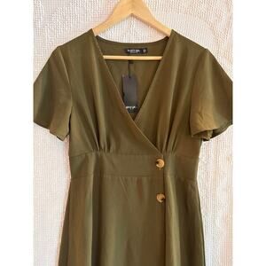 NWT NASTY GAL Midi Wrap Dress Olive Green Size 8 Medium